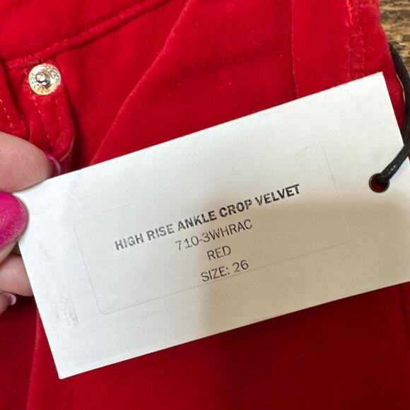RE/DONE High Rise Ankle Crop Pants in Red Velvet Size 26 NWT - Picture 8 of 9